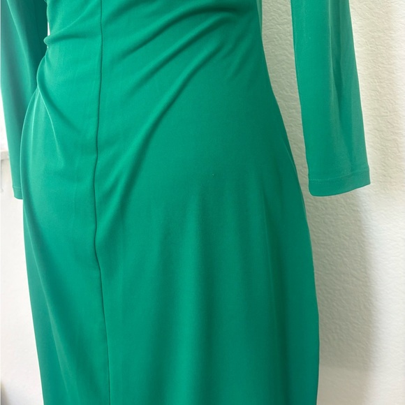 Calvin Klein Emerald Green Faux-Wrap Dress with Gold Accent - Picture 7 of 10